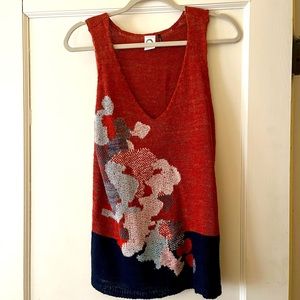 Anthropologie Linen and cotton top M/L Rust and Navy